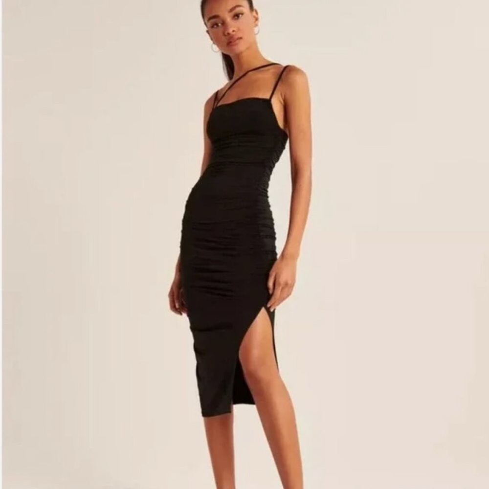 Abercrombie & Fitch Asymmetrical Strappy Ruched Midi Dress